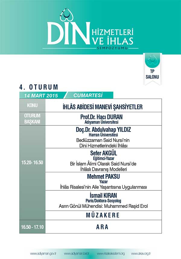 Din Hizmetleri ve İhlas Sempozyumu programı 10