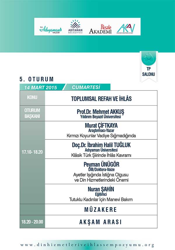 Din Hizmetleri ve İhlas Sempozyumu programı 11