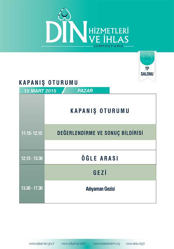 Din Hizmetleri ve İhlas Sempozyumu programı 14