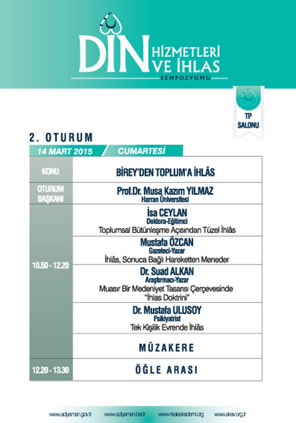 Din Hizmetleri ve İhlas Sempozyumu programı 8