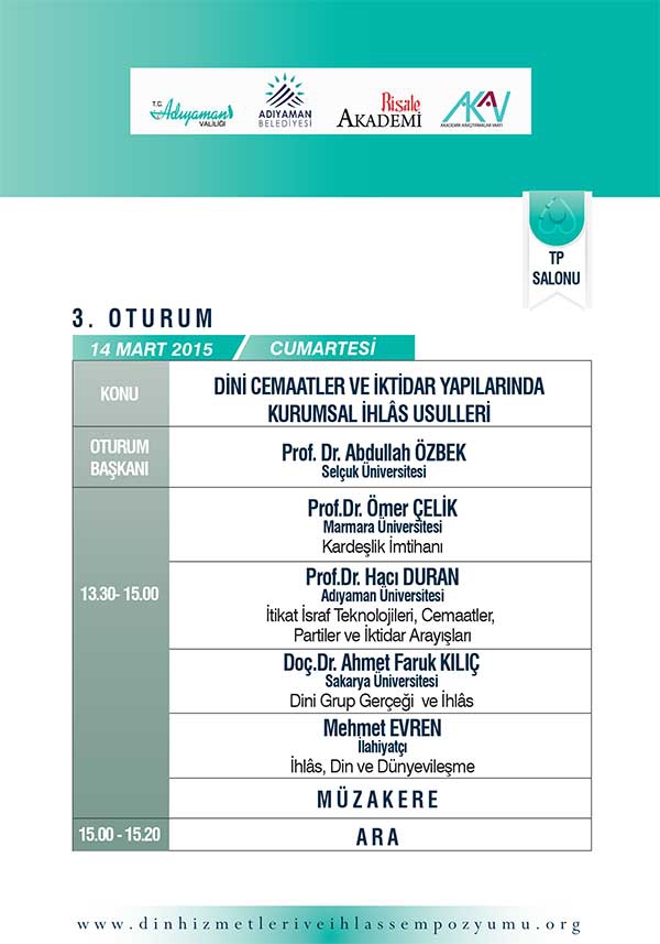 Din Hizmetleri ve İhlas Sempozyumu programı 9