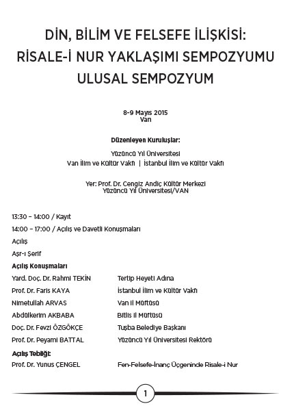 Din, Bilim ve Felsefe İlişkisi: Risale-i Nur Yaklaşımı sempozyumu 2