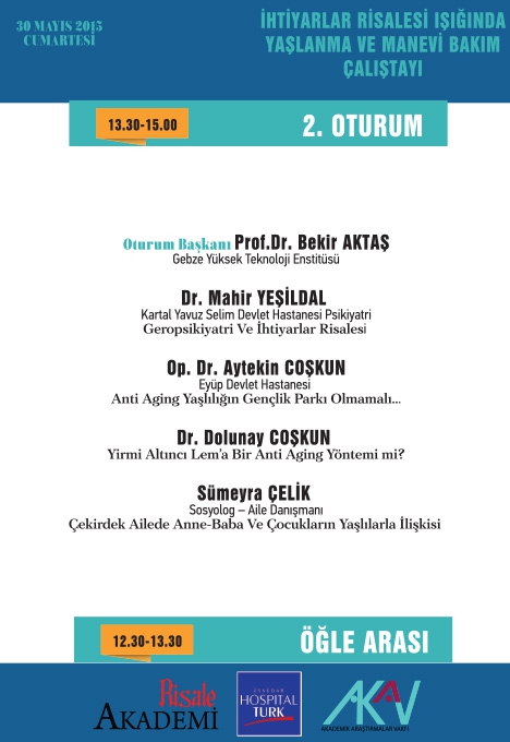 Yaşlanma ve Manevi Bakım çalıştayı programı 5