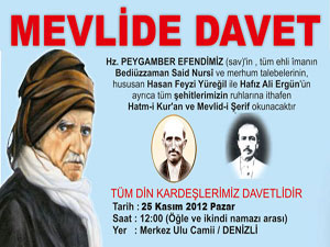 Denizli Nur mevlidi 25 Kasım'da yapılacak