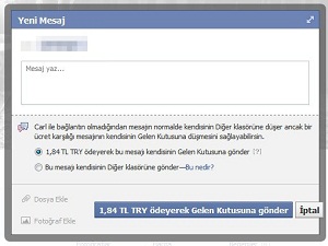Facebook'ta mesaj göndermek artık paralı