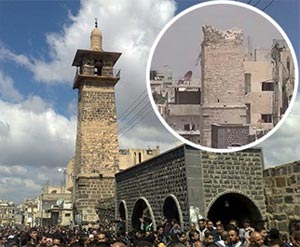 Suriye'de 14 asırlık Hz. Ömer Camii'nin minaresi yıkıldı