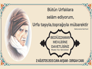 Urfa Bediüzzaman Mevlidi'ne davet