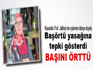 Başörtü yasağına tepki olarak başını örttü
