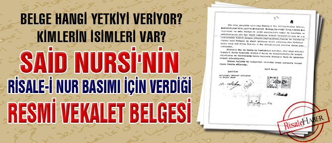 Said Nursi'nin resmi vekalet belgesi