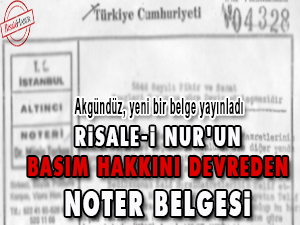 Risale-i Nur'un basım hakkını devreden noter belgesi