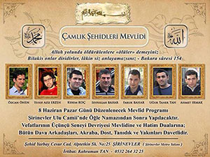 Çamlık şehitleri için mevlid düzenlenecek