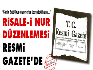 Risale-i Nur düzenlemesi Resmi Gazete'de