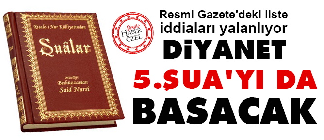 Diyanet 5. Şua'yı da basacak