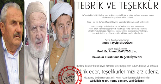 Bediüzzaman talebelerinden Risale-i Nur teşekkürü