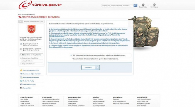 'Askerlik Durum Belgesi' sorgulamasının içeriği genişletildi