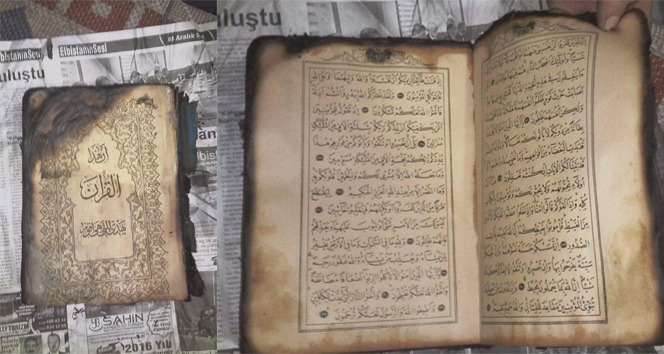 8 dükkan yandı, Kur’an-ı Kerim yanmadı!