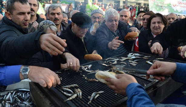 Bursa'da 1 ton hamsi dağıtıldı
