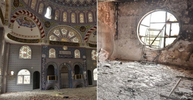 Teröristler cami ve okulları tahrip etti