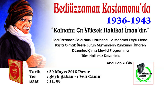 Kastamonu'da Bediüzzaman Mevlidine davet