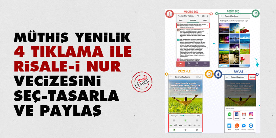 Müthiş yenilik: 4 tıklama ile Risale-i Nur vecizesini seç, tasarla, paylaş
