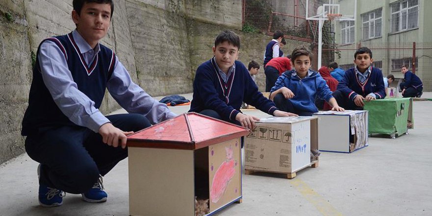 Öğrencilerden sokak hayvanlarına sıcak yuva