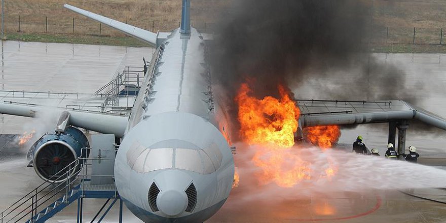 Uçak yangınlarına simülatörle hazırlanıyorlar