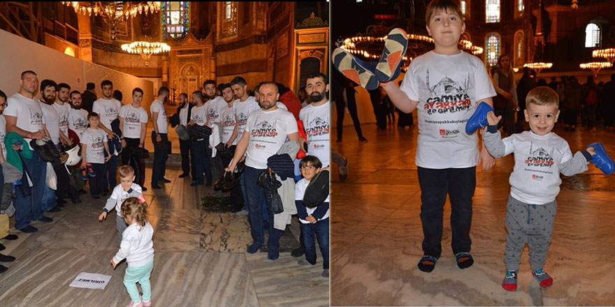 Ayasofya camiine ayakkabı ile girilmez eylemi gerçekleştirildi