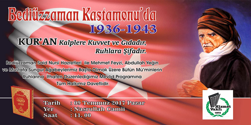 Kastamonu Bediüzzaman Mevlidi pazar günü