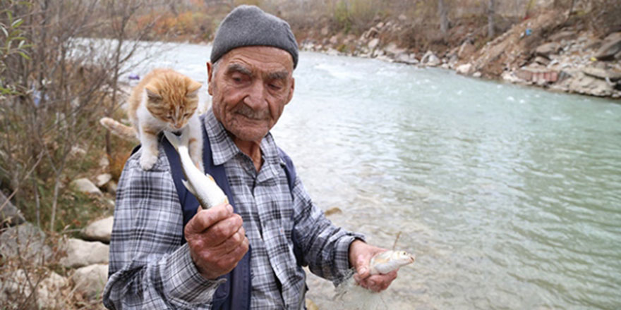 78 yaşındaki Ali amca kediler için her sabah balık avlıyor