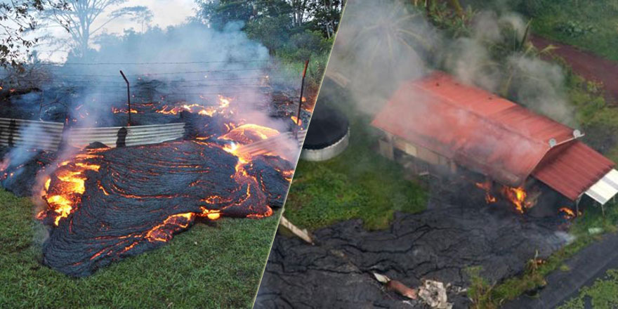 Amerika'da yanardağ patladı, lavlar evleri yutarak ilerliyor