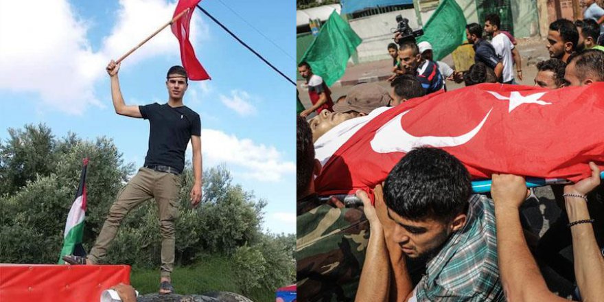 Gazelli şehidin cenazesinde Türk Bayrakları