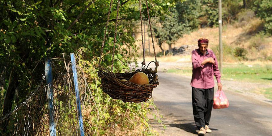 Meyveleri yoldan geçenlere 'göz hakkı sepeti' ile ikram ediyor