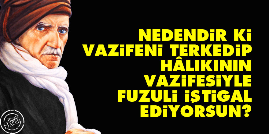 Bediüzzaman: Nedendir ki vazifeni terkedip, Hâlıkının vazifesiyle fuzuli iştigal ediyorsun?