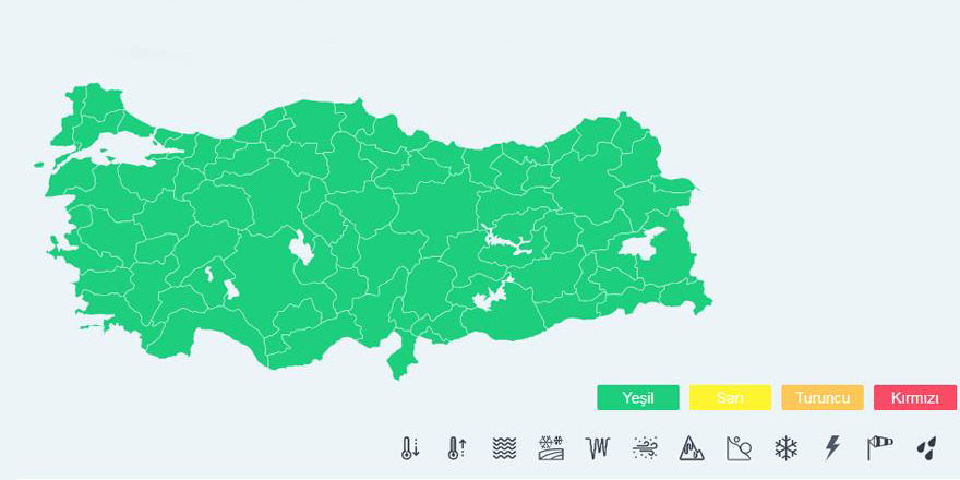 Yeşil, sarı, turuncu ve kırmızı ile meteorolojik uyarı dönemi