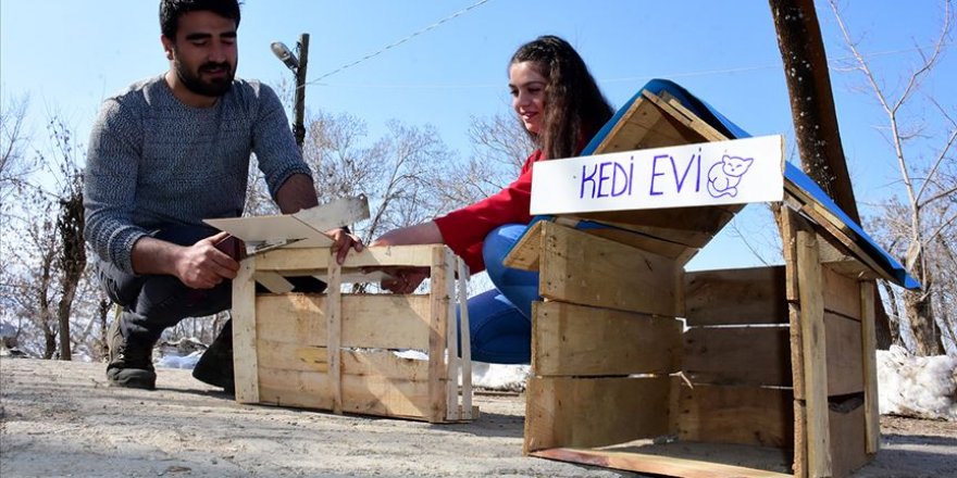 Sokak hayvanları için atık malzemeden barınak yaptılar