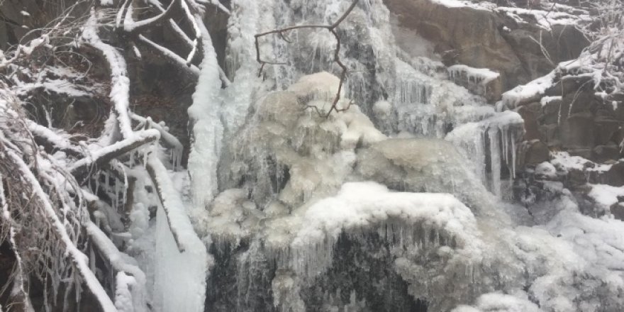 Dondurucu soğukların yaşandığı Sivas'ta şelaleler buz tuttu