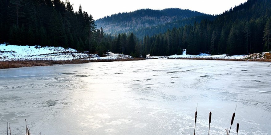 Eğriova Göleti buz tuttu