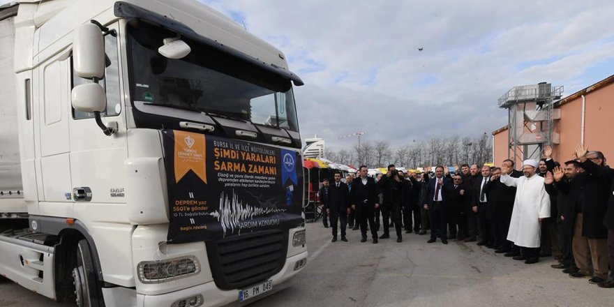 Bursa'dan deprem bölgesi ile İdlib'e 41 yardım TIR'ı gönderildi