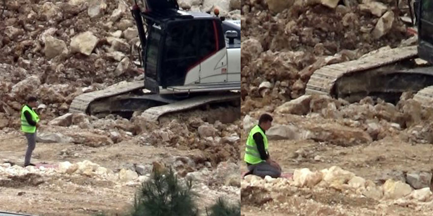 Ne korona ne şantiye ne yağmur... İşçi, seccadeyi serdi namazı kıldı