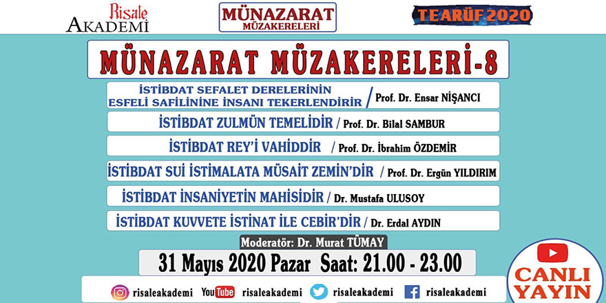 Münazarat Müzakereleri'nin 8. programı canlı yayınlanacak