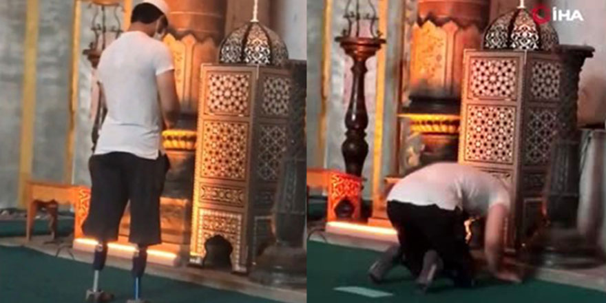 Protez ayaklarıyla Ayasofya'da namaz kılan genç