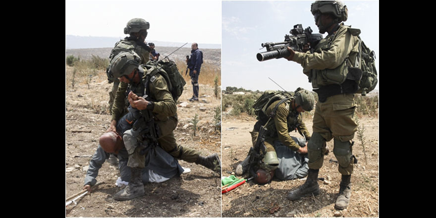 İşgalci İsrail askerleri Filistinli yaşlı adamı yerlerde sürükledi