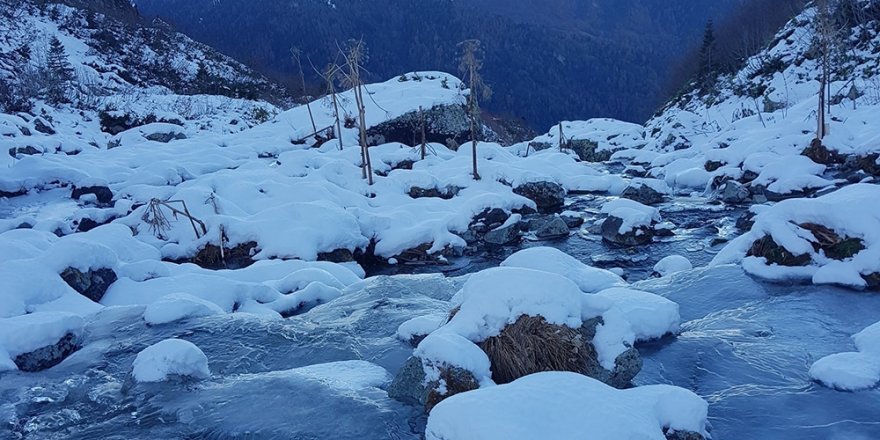 Artvin'in Macahel Karçal dağları eteklerinde bulunan göller ve akarsular buz tuttu