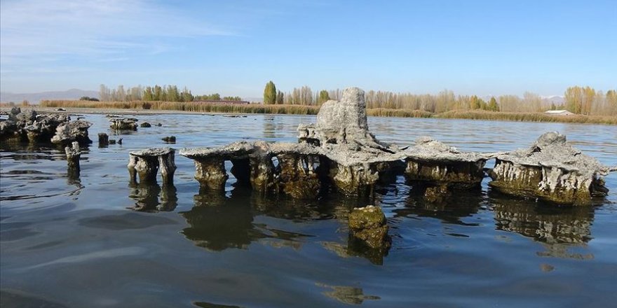 Van Gölü'nün çekilmesiyle su altında kalan yapılar ortaya çıktı