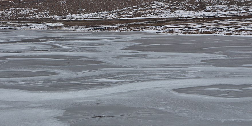 Bingöl'deki Kale Göleti'nin yüzeyi soğuk havanın etkisiyle buz tuttu