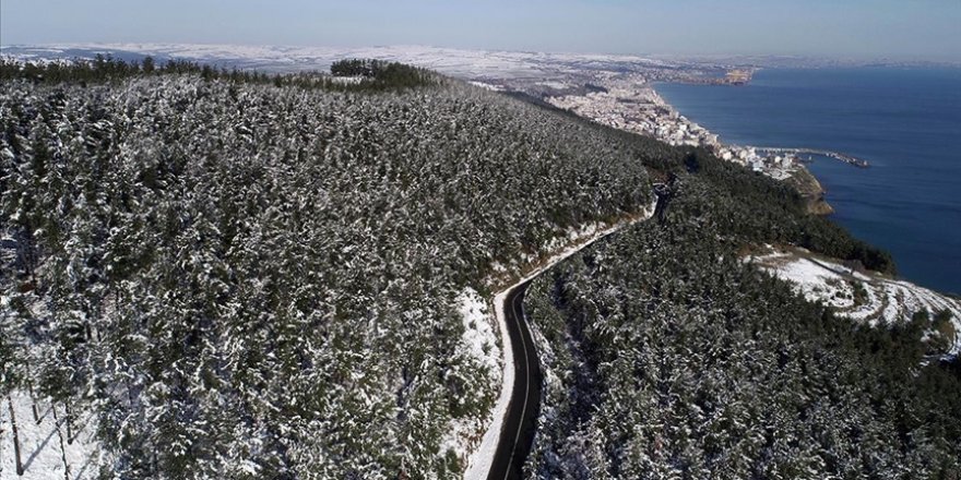 Mavi ile yeşilin buluştuğu Ganos Dağı eteklerinde 'kış güzelliği'