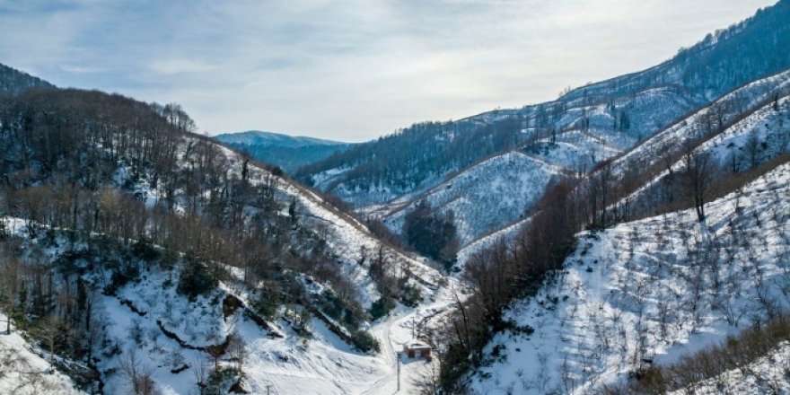 Karla kaplı dağın eteklerindeki göletin görsel şöleni mest etti