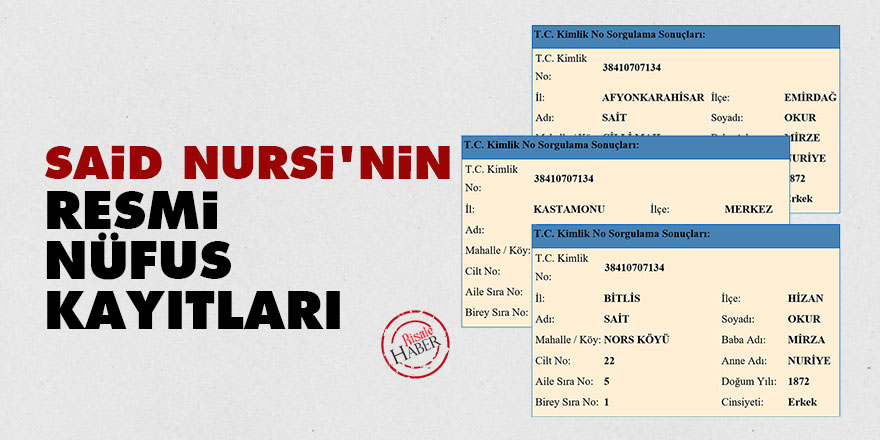Said Nursi’nin resmi nüfus kayıtları