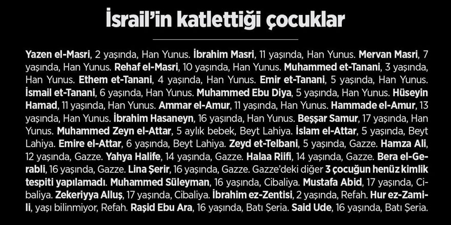 İşgalci İsrail'in öldürdüğü en küçüğü 5 aylık olan 34 çocuk