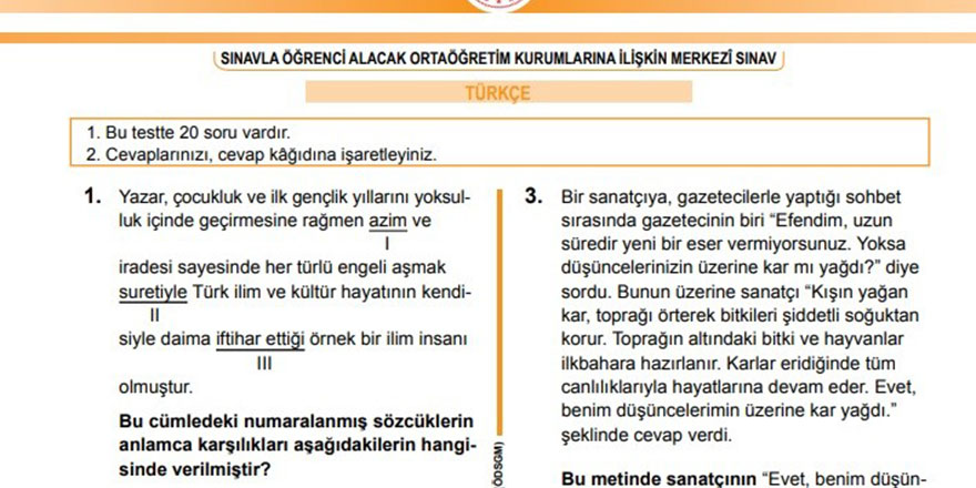 LGS soru kitapçıkları ve cevap anahtarları yayımlandı